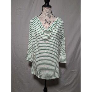 Gap Green White Striped Draped Cowl Neck Top 3/4 Sleeve Casual‎ Women's Large